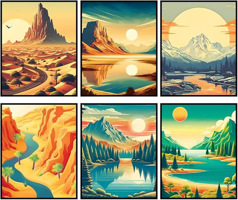 Posterizer 6 pcs-National Parks Posters-Nature Prints-Landscape & Nature Art-Abstract & Modern Art- Gift for Nature and Beach Lovers-Living Room B...